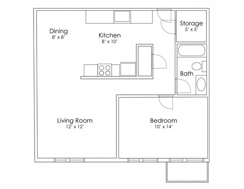 Floor plan for 1 bed, 1 bath, 620 sqft
